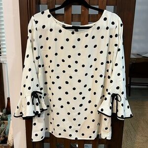 Talbots ~Woman Size XL ~ white/black Polka Dot blouse 3/4 bell Sleeve